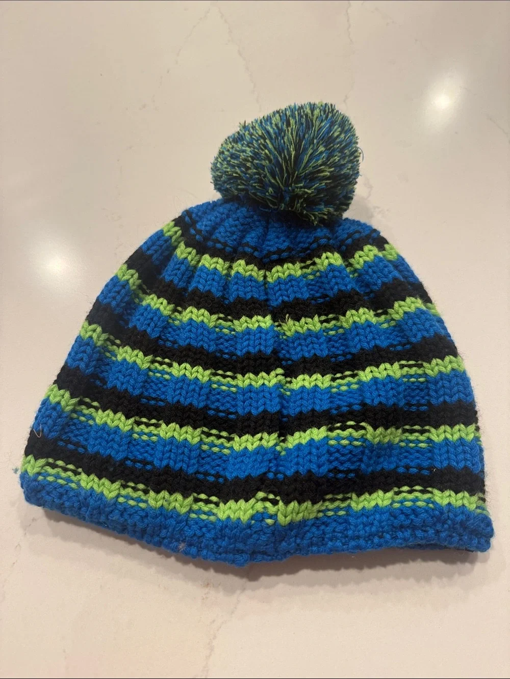 Spyder Striped Knit Beanie in Blue, Black & Lime